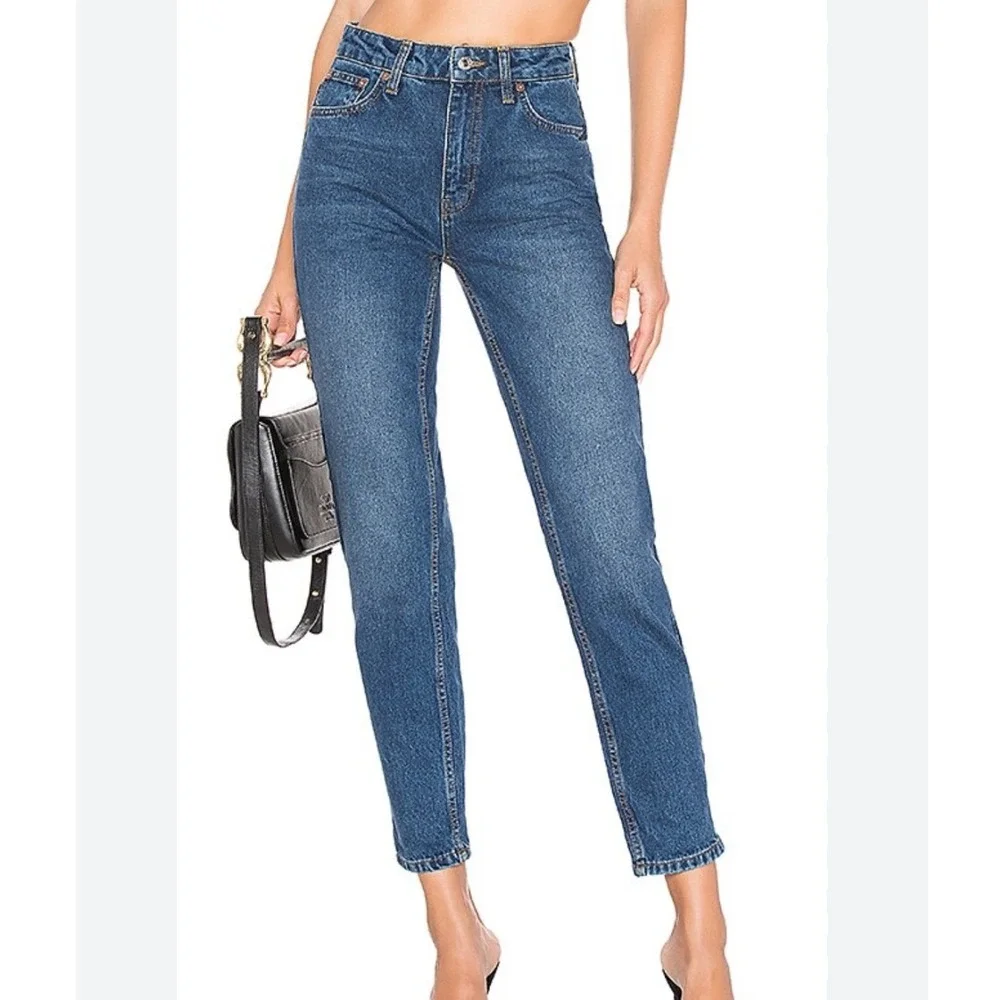 We The Free Free People Jeans Womens 31 Blue High Rise Mom Tapered Rigid Denim